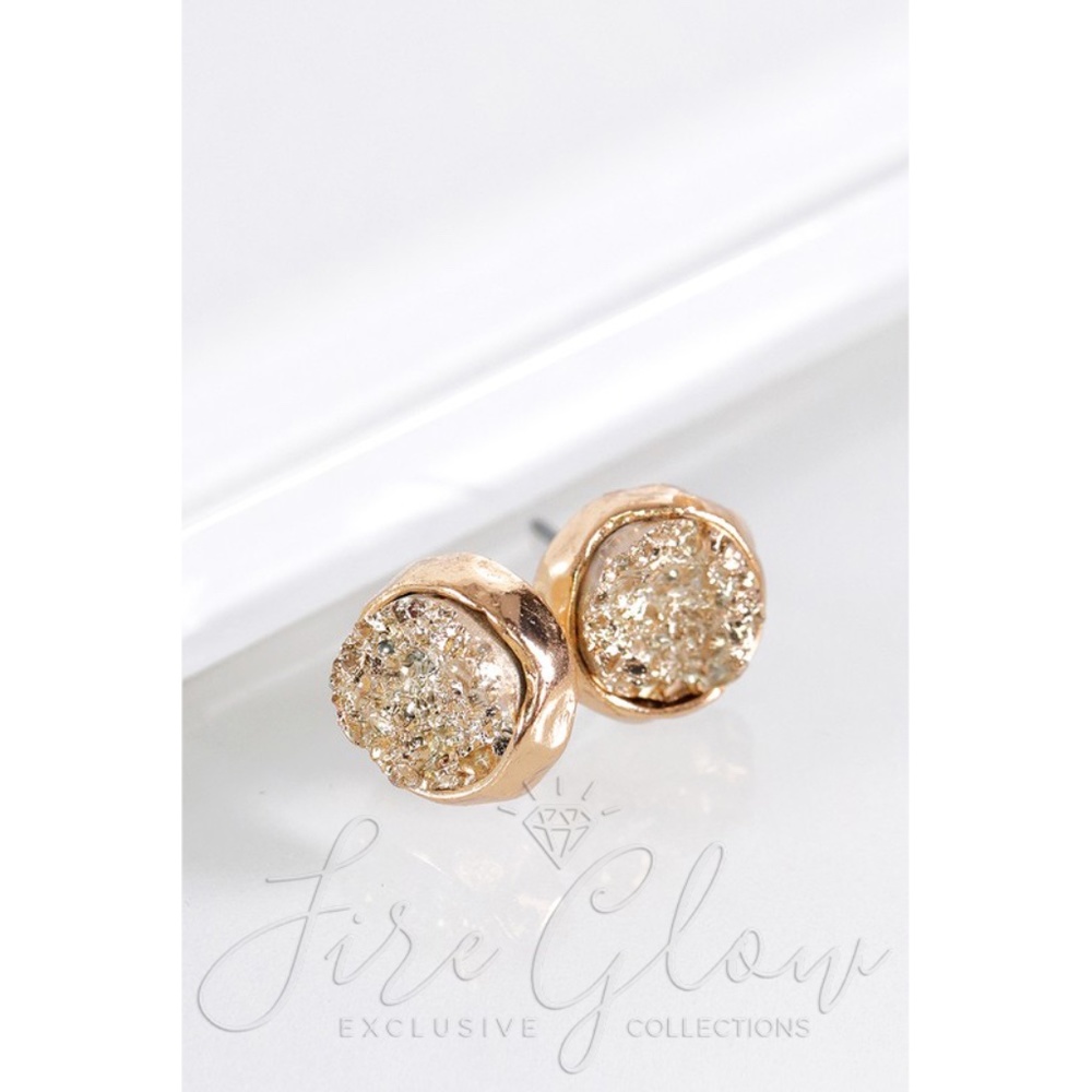 Platinum Tone Druzy Set In Gold Tone Stud Earrings - Picture 7 of 8